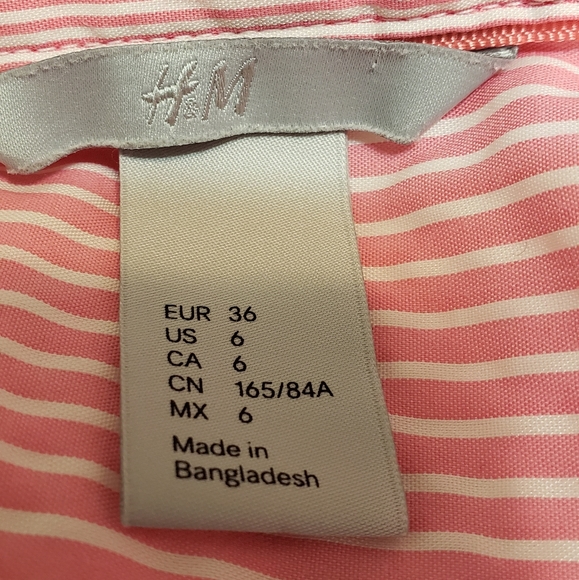 H&M Women's Long Sleeve Striped Button Down Shirt Pink And White Size 6 - Picture 12 of 15